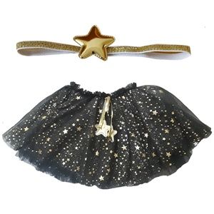 Metallic Stars Tutu with Matching Star Headband, Baby 1-2, 16" Elastic Waist